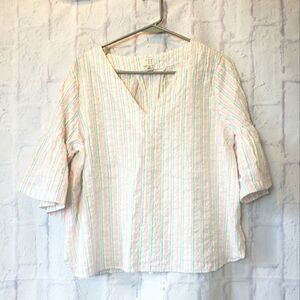 A NEW DAY Metallic Silver and Colorful Striped V-neck Top